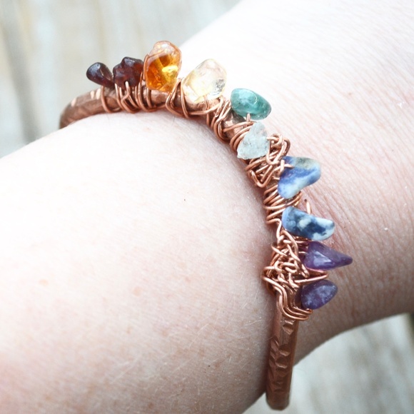 Chakra Bracelet Natural Copper Wire Wrapped Reiki - Picture 5 of 9